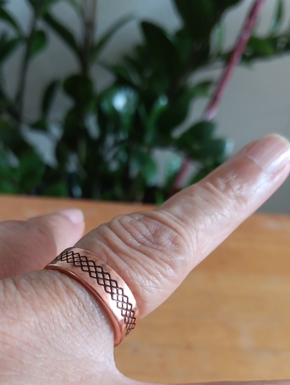 Copper  Magnetic Ring- Open Bangle with Pattern